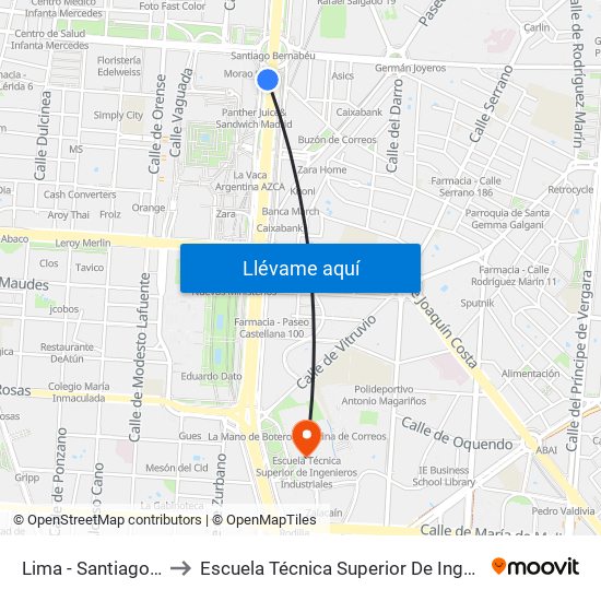 Lima - Santiago Bernabéu to Escuela Técnica Superior De Ingenieros Industriales map