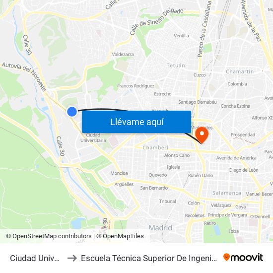 Ciudad Universitaria to Escuela Técnica Superior De Ingenieros Industriales map