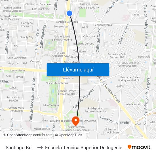Santiago Bernabéu to Escuela Técnica Superior De Ingenieros Industriales map