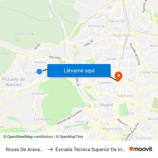 Rosas De Aravaca - Estación to Escuela Técnica Superior De Ingenieros Industriales map