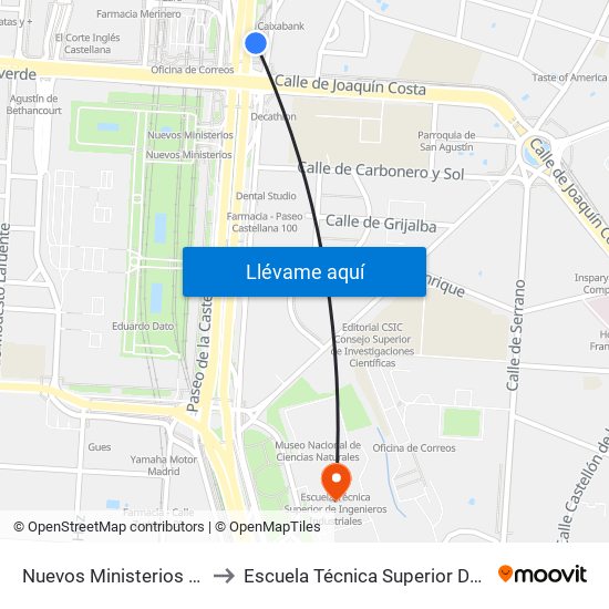 Nuevos Ministerios - Centro Comercial to Escuela Técnica Superior De Ingenieros Industriales map