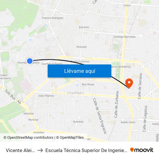 Vicente Aleixandre to Escuela Técnica Superior De Ingenieros Industriales map