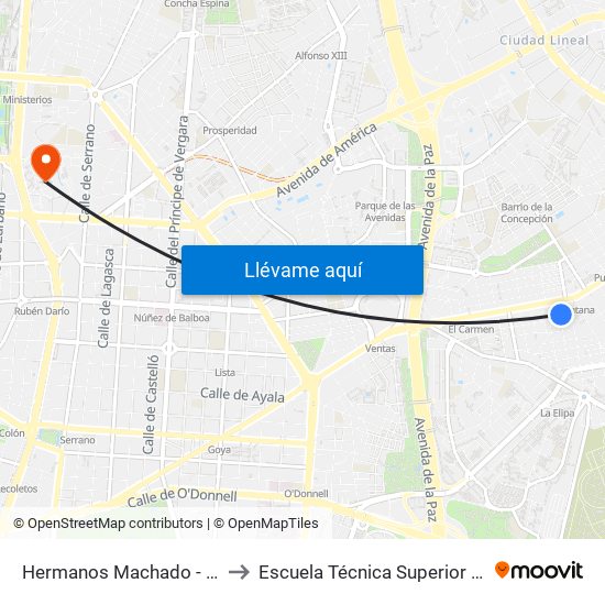Hermanos Machado - San Juan De La Cuesta to Escuela Técnica Superior De Ingenieros Industriales map