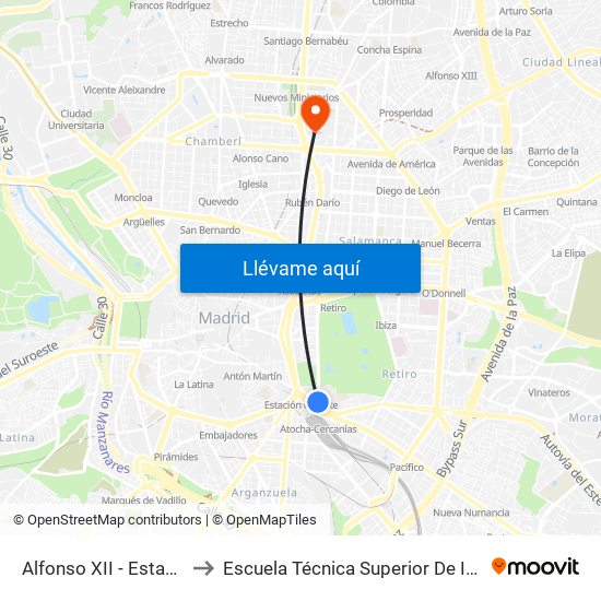 Alfonso XII - Estación De Atocha to Escuela Técnica Superior De Ingenieros Industriales map