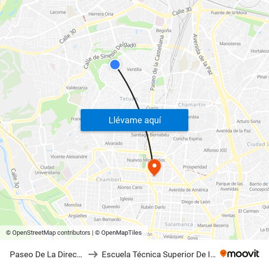 Paseo De La Dirección - Cantueso to Escuela Técnica Superior De Ingenieros Industriales map