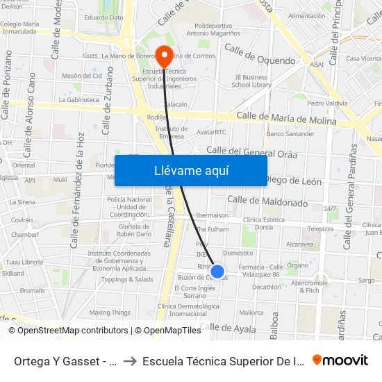 Ortega Y Gasset - Claudio Coello to Escuela Técnica Superior De Ingenieros Industriales map