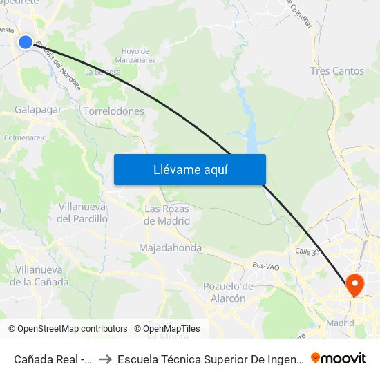 Cañada Real - Colegio to Escuela Técnica Superior De Ingenieros Industriales map