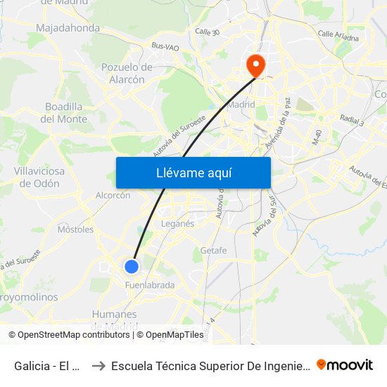 Galicia - El Naranjo to Escuela Técnica Superior De Ingenieros Industriales map
