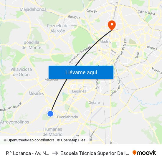 P.º Loranca - Av. Nuevo Versalles to Escuela Técnica Superior De Ingenieros Industriales map