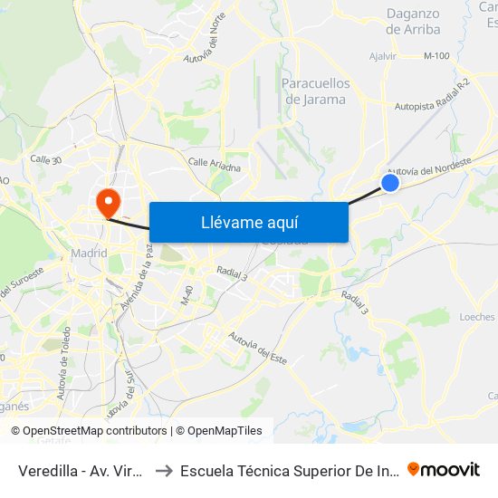 Veredilla - Av. Virgen De Loreto to Escuela Técnica Superior De Ingenieros Industriales map