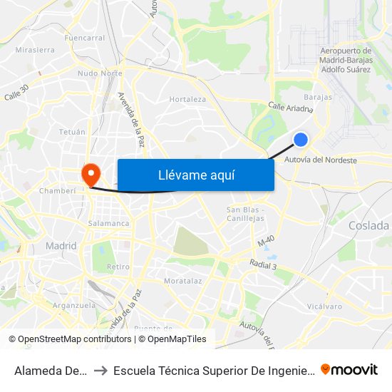 Alameda De Osuna to Escuela Técnica Superior De Ingenieros Industriales map
