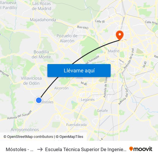 Móstoles - El Soto to Escuela Técnica Superior De Ingenieros Industriales map