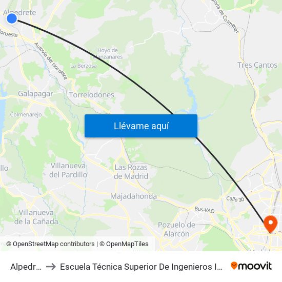Alpedrete to Escuela Técnica Superior De Ingenieros Industriales map