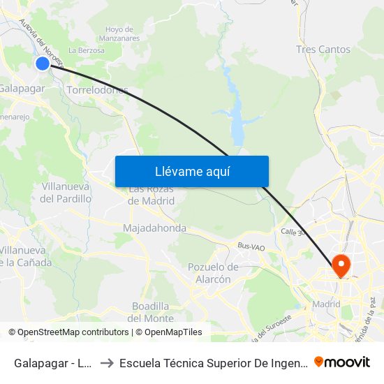 Galapagar - La Navata to Escuela Técnica Superior De Ingenieros Industriales map