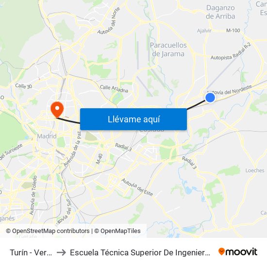Turín - Veredilla to Escuela Técnica Superior De Ingenieros Industriales map