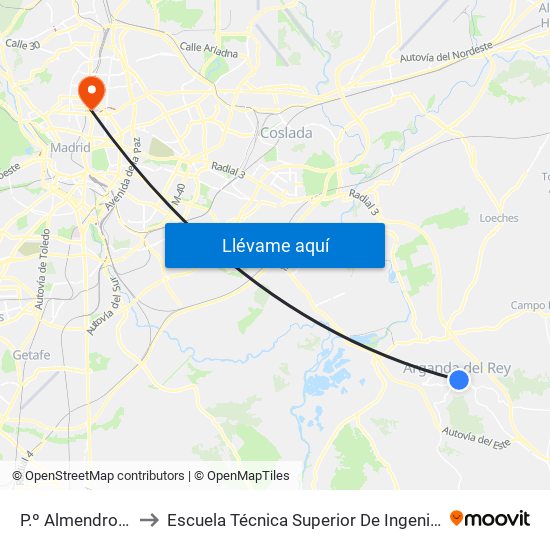P.º Almendros - Goya to Escuela Técnica Superior De Ingenieros Industriales map