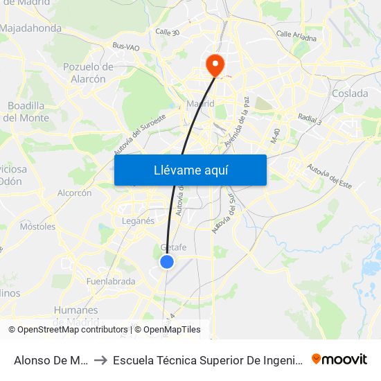 Alonso De Mendoza to Escuela Técnica Superior De Ingenieros Industriales map