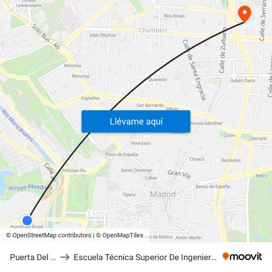 Puerta Del Ángel to Escuela Técnica Superior De Ingenieros Industriales map