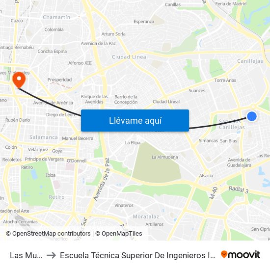 Las Musas to Escuela Técnica Superior De Ingenieros Industriales map