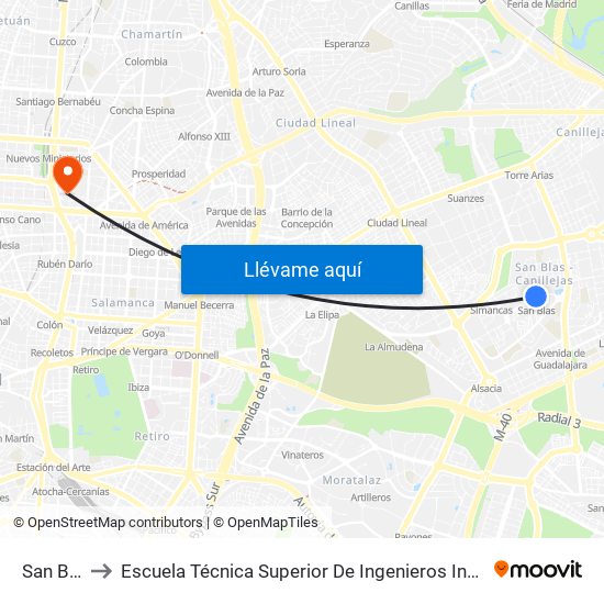 San Blas to Escuela Técnica Superior De Ingenieros Industriales map