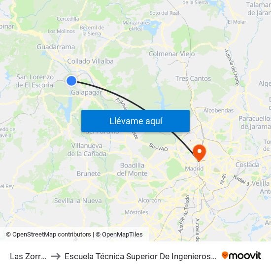 Las Zorreras to Escuela Técnica Superior De Ingenieros Industriales map