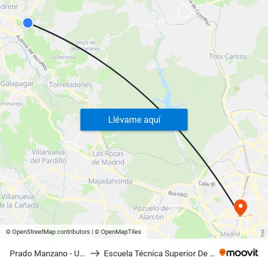 Prado Manzano - Urb. Peñanevada I to Escuela Técnica Superior De Ingenieros Industriales map