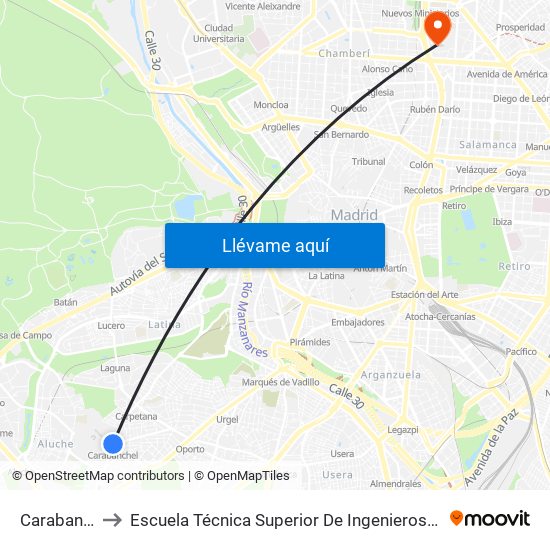 Carabanchel to Escuela Técnica Superior De Ingenieros Industriales map
