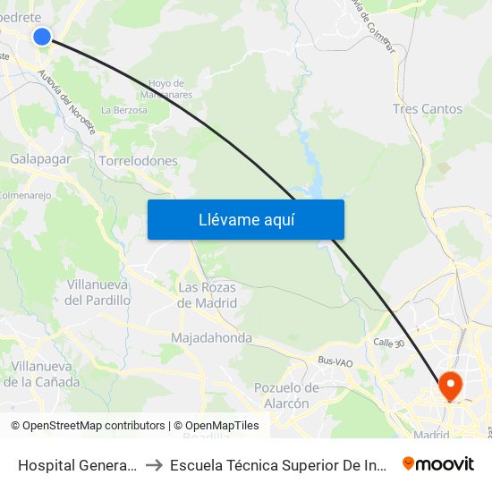 Hospital General De Villalba to Escuela Técnica Superior De Ingenieros Industriales map