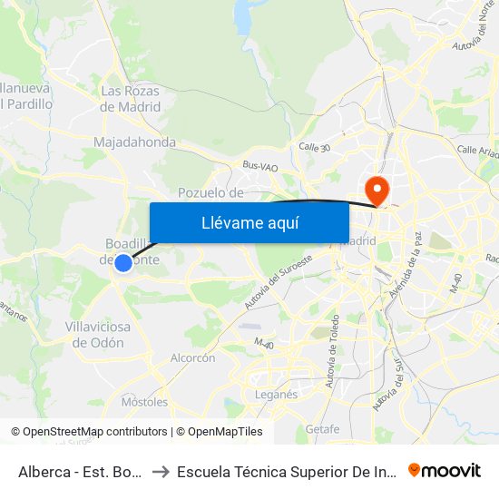Alberca - Est. Boadilla Centro to Escuela Técnica Superior De Ingenieros Industriales map