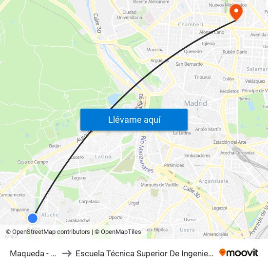 Maqueda - Aluche to Escuela Técnica Superior De Ingenieros Industriales map
