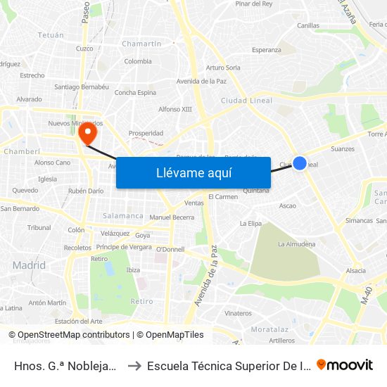 Hnos. G.ª Noblejas - Ciudad Lineal to Escuela Técnica Superior De Ingenieros Industriales map