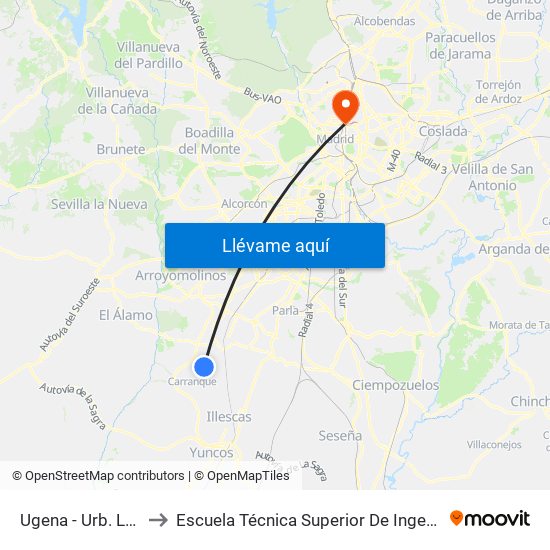 Ugena - Urb. Los Llanos to Escuela Técnica Superior De Ingenieros Industriales map