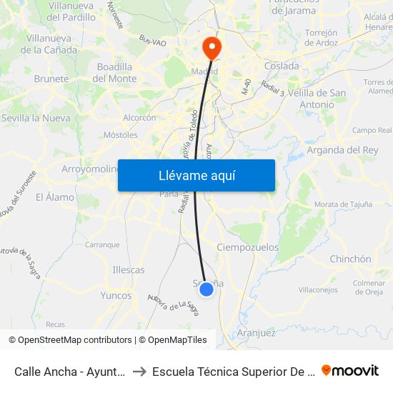 Calle Ancha - Ayuntamiento, Seseña to Escuela Técnica Superior De Ingenieros Industriales map
