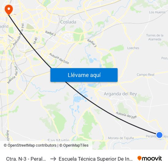Ctra. N-3 - Perales De Tajuña to Escuela Técnica Superior De Ingenieros Industriales map
