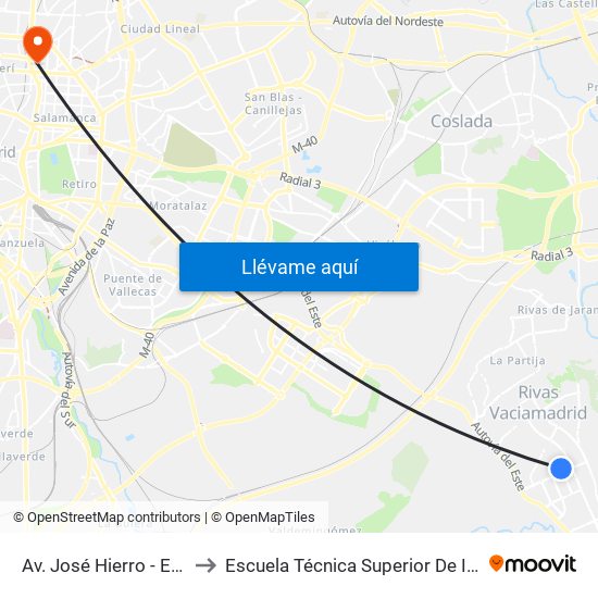 Av. José Hierro - Est. Rivas Futura to Escuela Técnica Superior De Ingenieros Industriales map