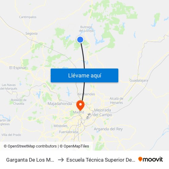 Garganta De Los Montes - San Isidro to Escuela Técnica Superior De Ingenieros Industriales map