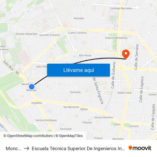 Moncloa to Escuela Técnica Superior De Ingenieros Industriales map