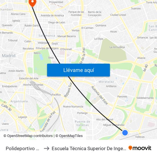 Polideportivo Palomeras to Escuela Técnica Superior De Ingenieros Industriales map