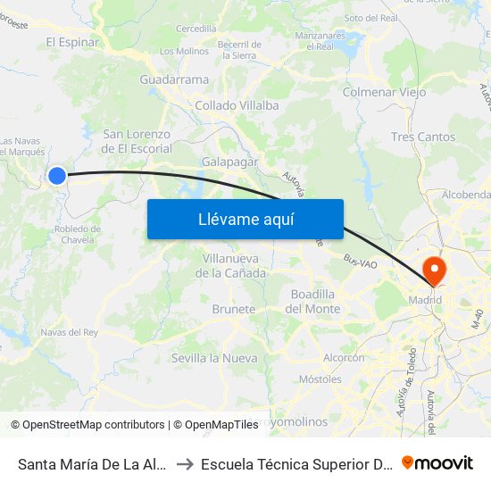 Santa María De La Alameda - Peguerinos to Escuela Técnica Superior De Ingenieros Industriales map