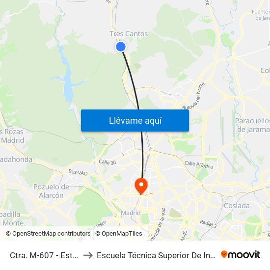 Ctra. M-607 - Est. Tres Cantos to Escuela Técnica Superior De Ingenieros Industriales map