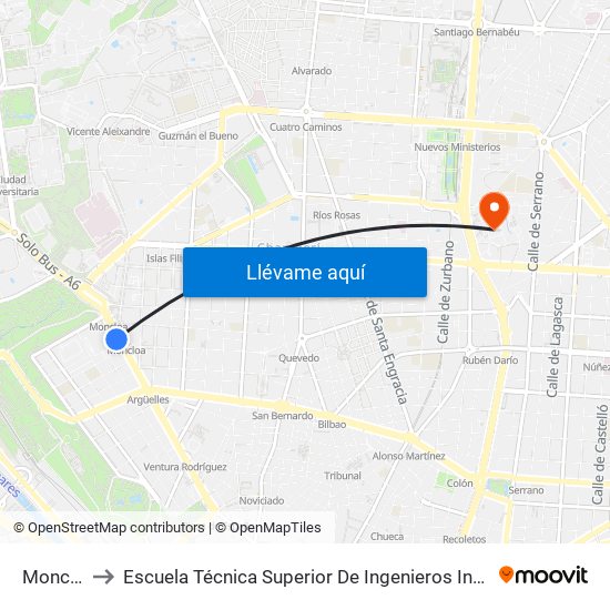 Moncloa to Escuela Técnica Superior De Ingenieros Industriales map