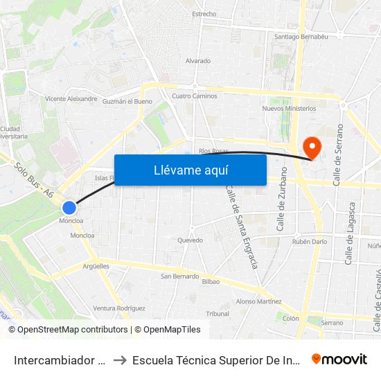 Intercambiador De Moncloa to Escuela Técnica Superior De Ingenieros Industriales map