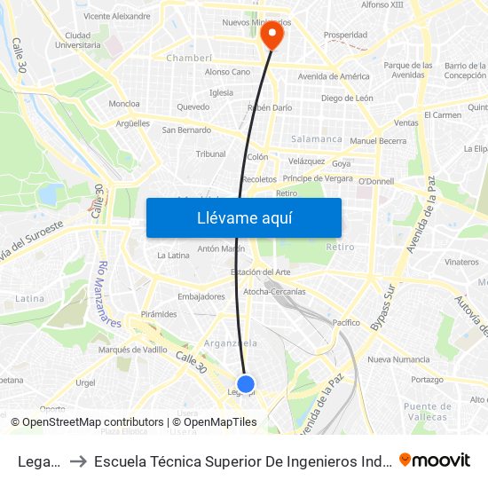 Legazpi to Escuela Técnica Superior De Ingenieros Industriales map