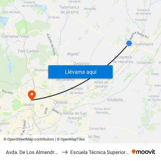 Avda. De Los Almendros, Cabanillas Del Campo to Escuela Técnica Superior De Ingenieros Industriales map