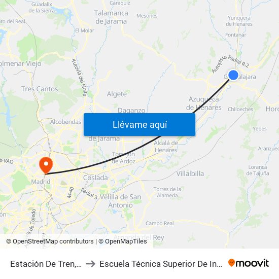 Estación De Tren, Guadalajara to Escuela Técnica Superior De Ingenieros Industriales map