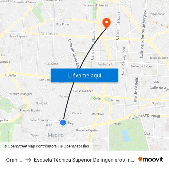 Gran Vía to Escuela Técnica Superior De Ingenieros Industriales map