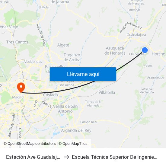 Estación Ave Guadalajara - Yebes to Escuela Técnica Superior De Ingenieros Industriales map