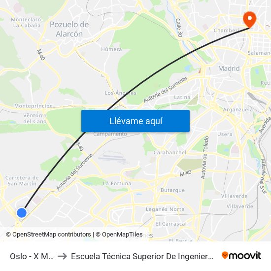 Oslo - X Madrid to Escuela Técnica Superior De Ingenieros Industriales map