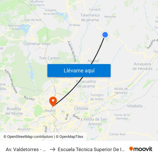 Av. Valdetorres - Sofía, El Casar to Escuela Técnica Superior De Ingenieros Industriales map