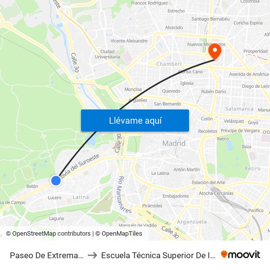 Paseo De Extremadura - El Greco to Escuela Técnica Superior De Ingenieros Industriales map